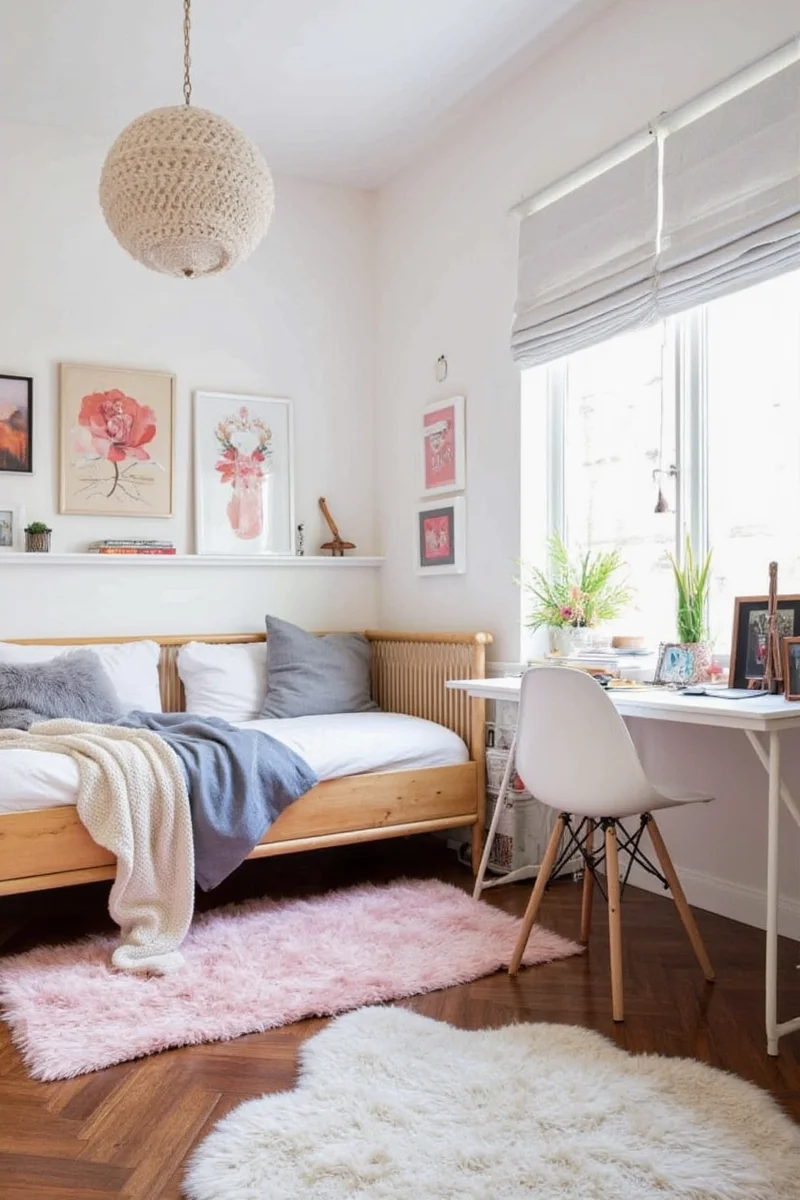 Removable geometric wallpaper on accent wall