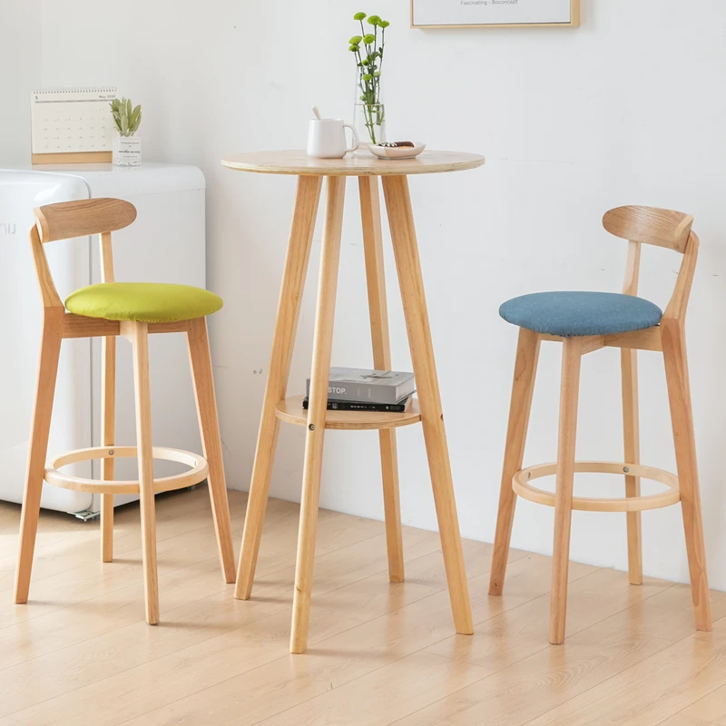 Nordic Solid Wood Backrest Light Luxury bar Chair