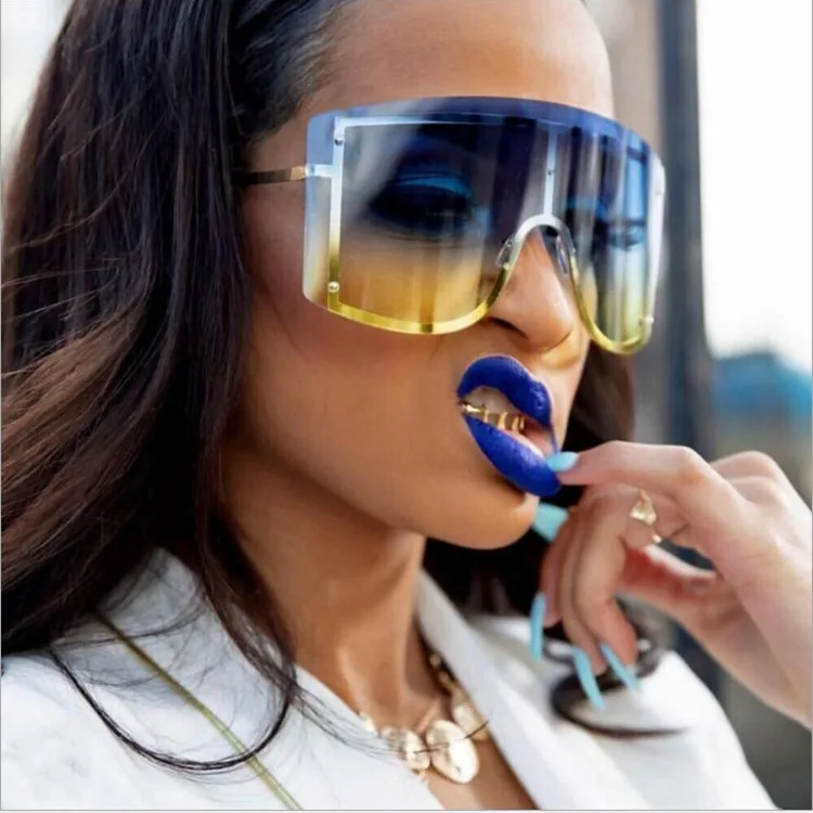 

2022 Brand Shades Vintage One Piece Oversized Sunglasses Women