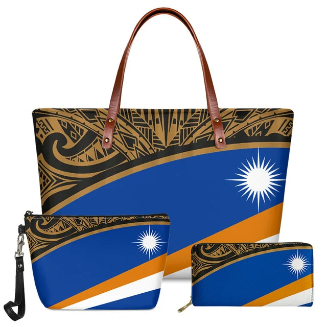 

Fashion America Islands 3D Printing Brand Designer Women Handbags Shouler Bags 3pcs PU Leather Purse Tote Bags 2021, Customized