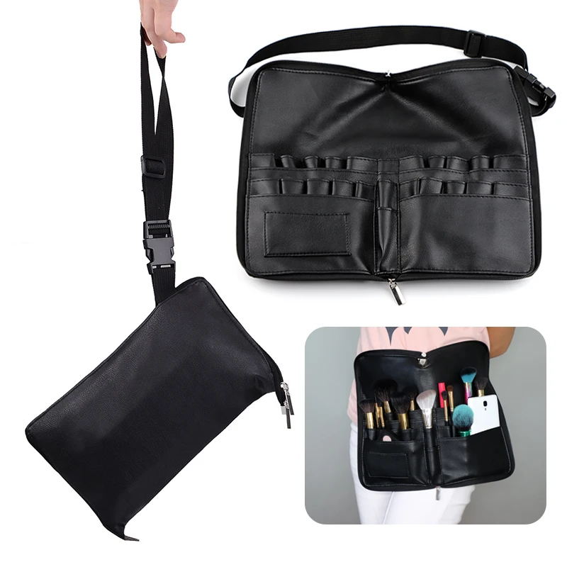 

HMU Black Waterproof Makeup Artist Bag Personalized Custom Logo Private Label Folding Travel Waist Makeup Brush Bag With Zip