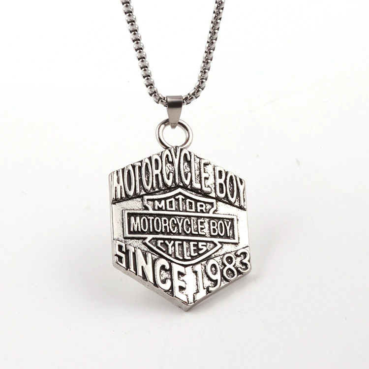 

Vintage Stainless Chain Silver Motorcycle Pendant Turquoise Alloy Necklace NA011, As the pictures