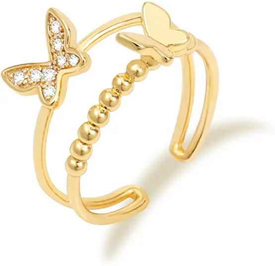 

2021 New Fashion Adjustable Stacking Band Open Band Rings Gold Butterfly Rings for Women, As picture shows
