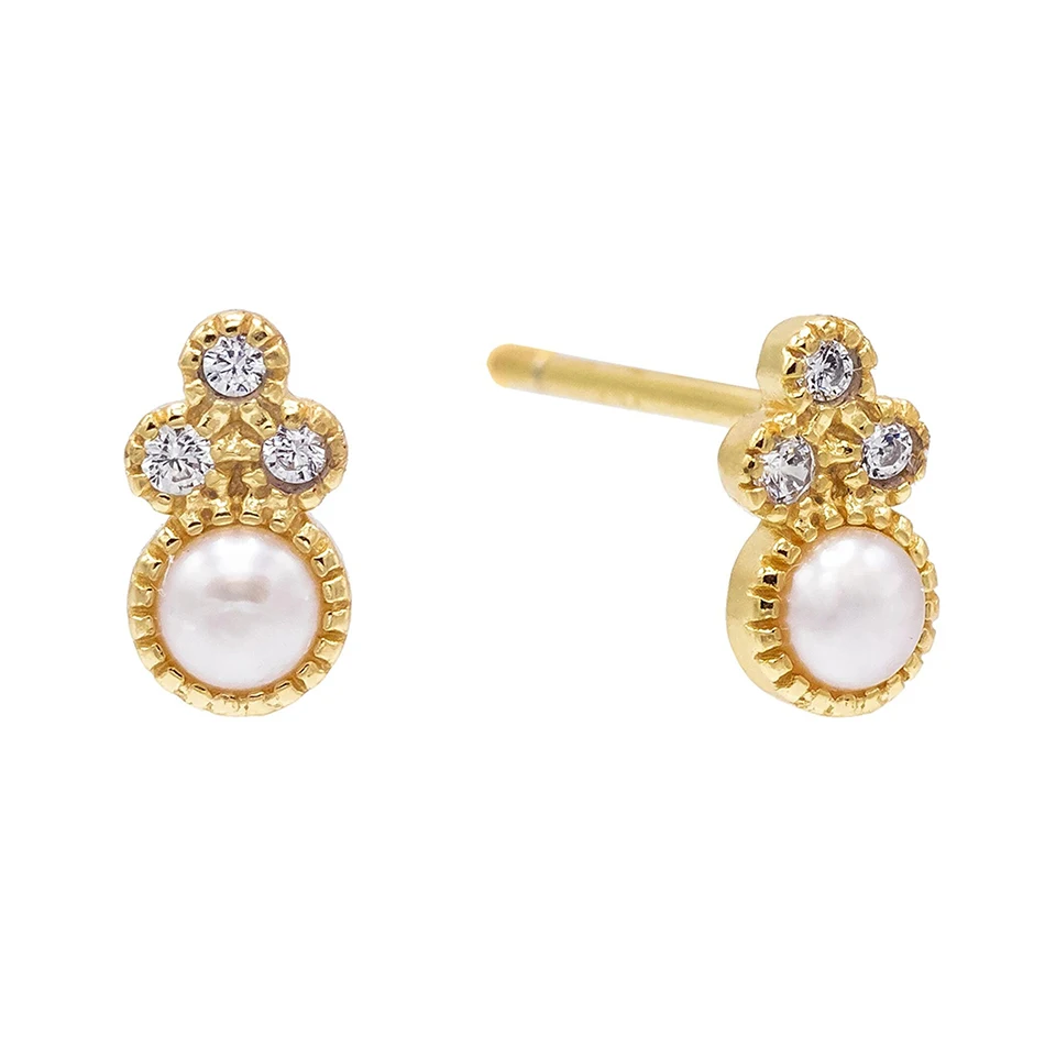 

fashion women earrings 14k gold plated nice jewelry 925 sterling silver pearl cluster stud earrings