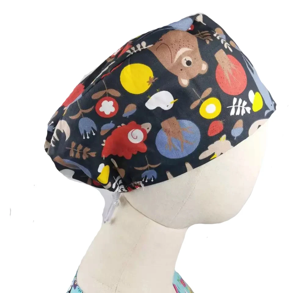 

Cotton Unisex Medical Surgical Cap Nurse Hat Pet Hospital Surgeon Cap, Floral printed