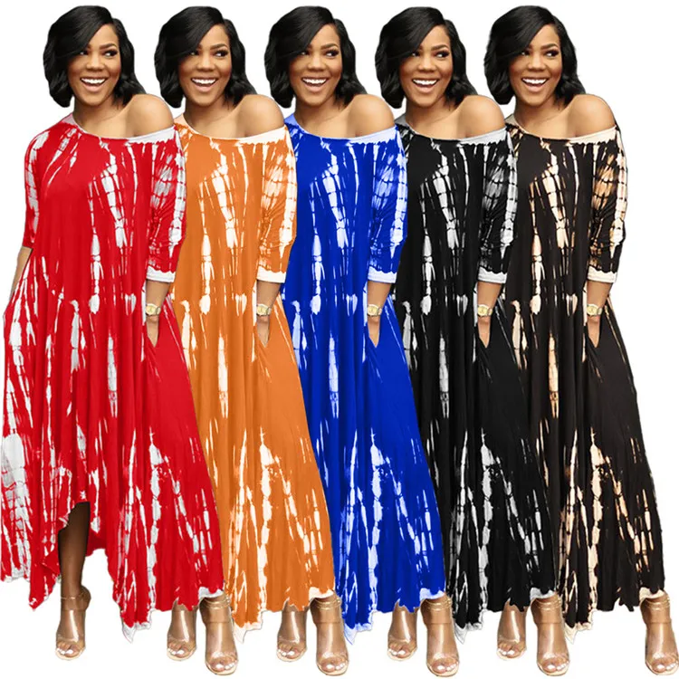 

2021 Casual Ladies Maxi Dresses Short Sleeve Loose Printed Summer Women Long Dress