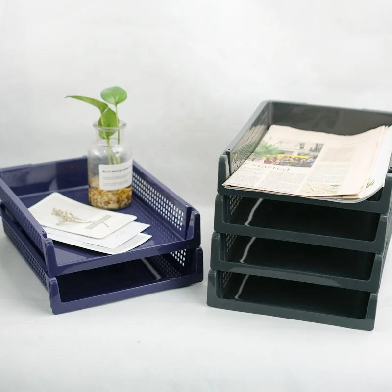 
plastic storage organizer office desk file tray with customizable logo 