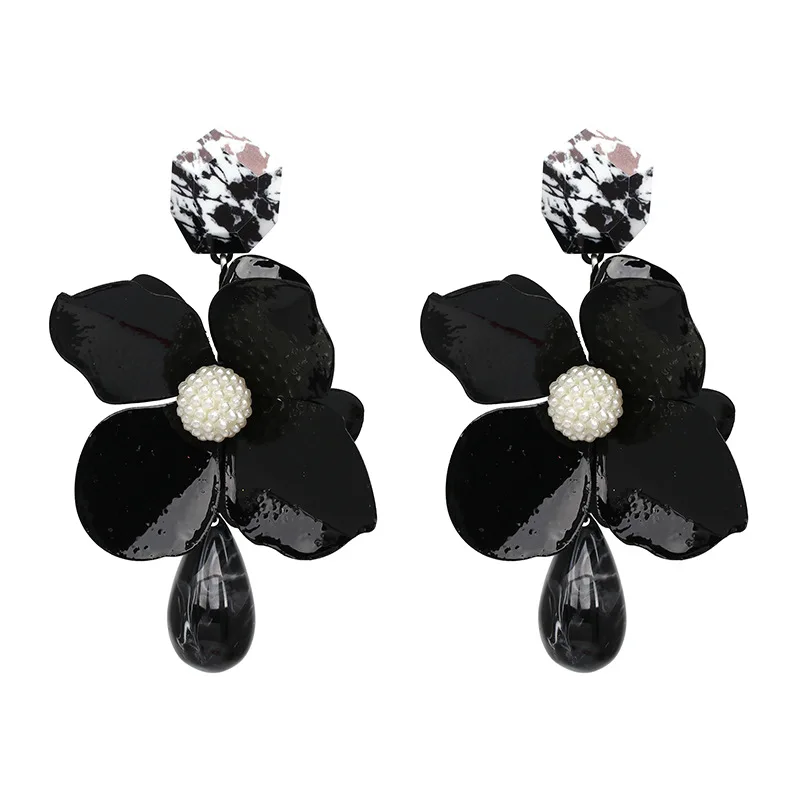 

Juran Pattern Resin European And American Exaggerated Fashion Personalized Women's Jewelry Cross Flower Petal Earrings, Colorful