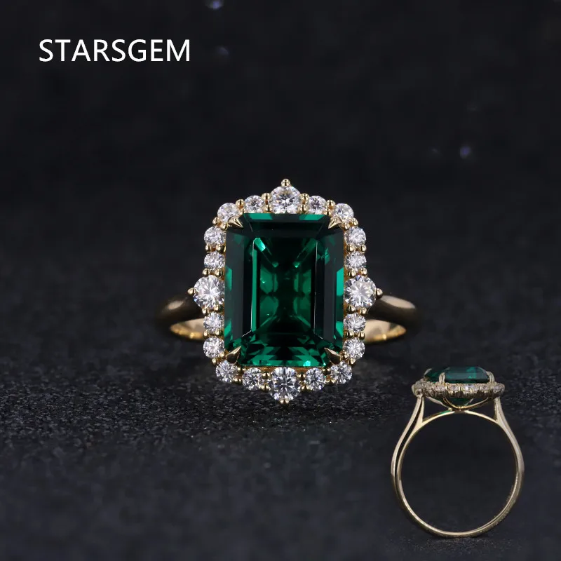 

luxury 18K soild Gold lab emerald with lab diamond halo Engagement Ring