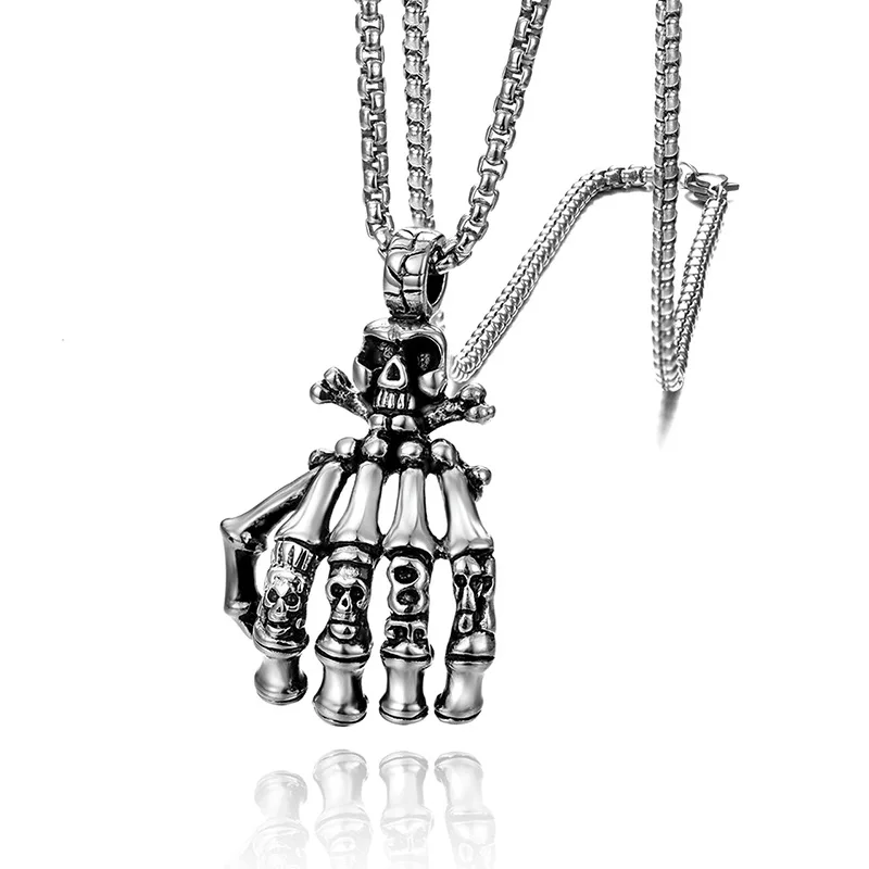 

2022 surgical stainless steel ghost hand claw necklace personalized retro men's punk ghost head pendant rock jewelry wholesale