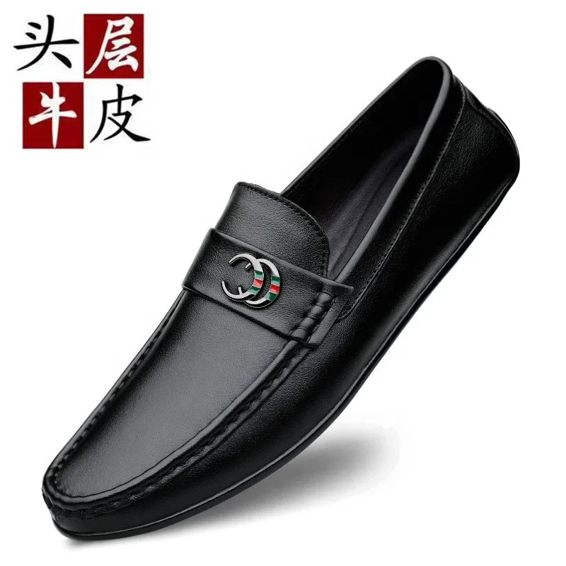 

New casual leather cowhide soft bottom slip-on lazy slip on flat shoes men's fashion
