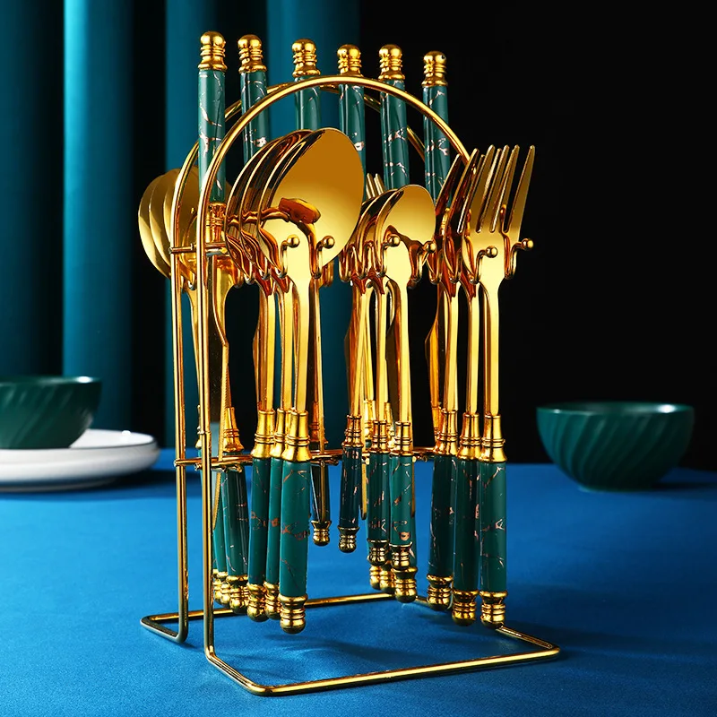 

Wholesale Gold Plated 24pcs Flatware Set Stainless Steel Flatware Gold Cutlery Gift Set with Stand