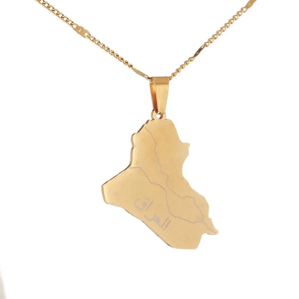 

Stainless Steel Iraq Map Pendant Necklace Gold Color Jewelry Map of Iraq Necklaces