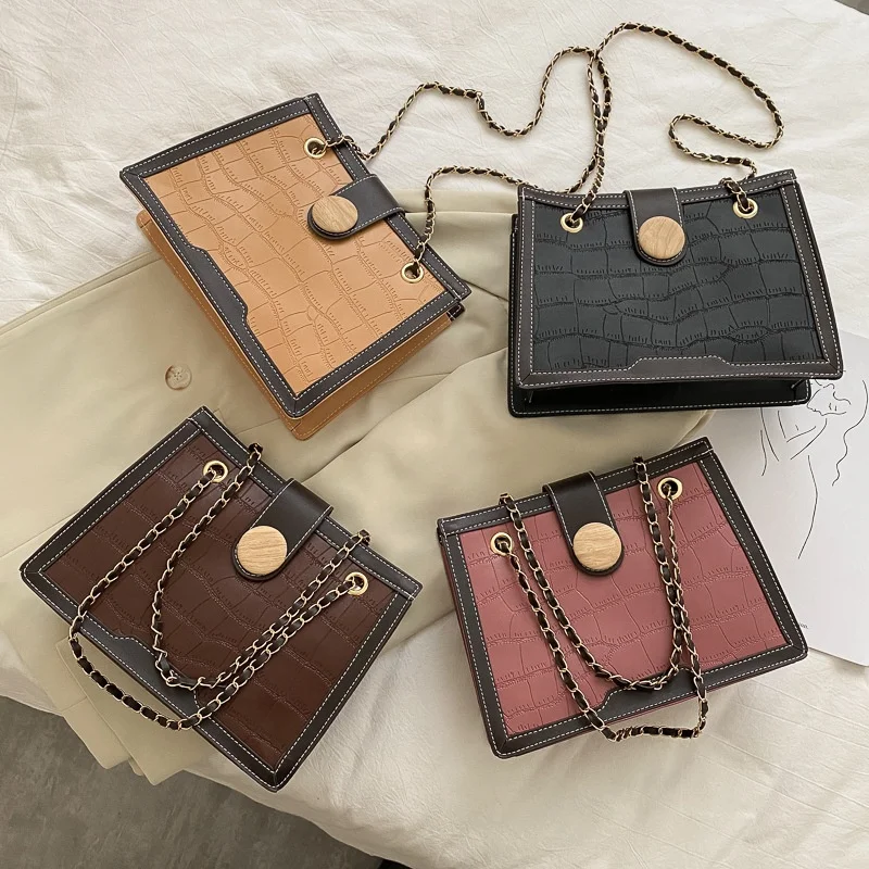 

2019 Fashion hot sell ladies PU leather large capacity shoulder hand bags elegant trend women simple chain tote bag, Khaki,black,pink,brown