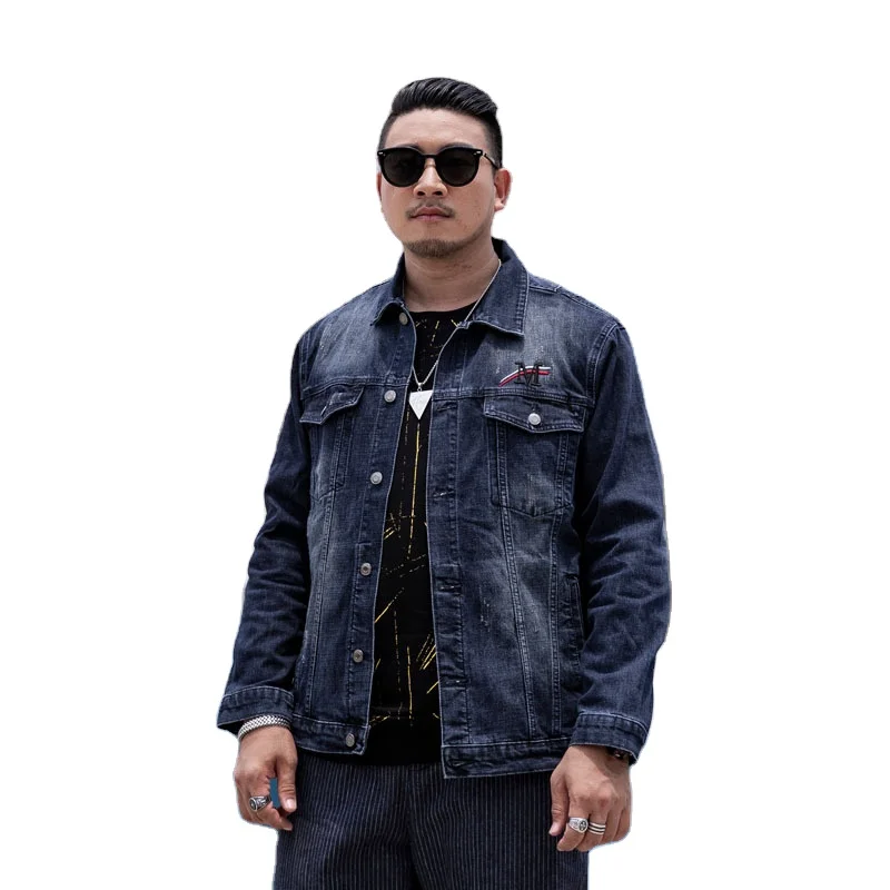 

New heavy embroidery denim coat loose plus size men's embroider jacket