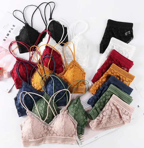

Fashion Women Panty Bra Set Cross Back Backless Bra Set Lace Soft Bra