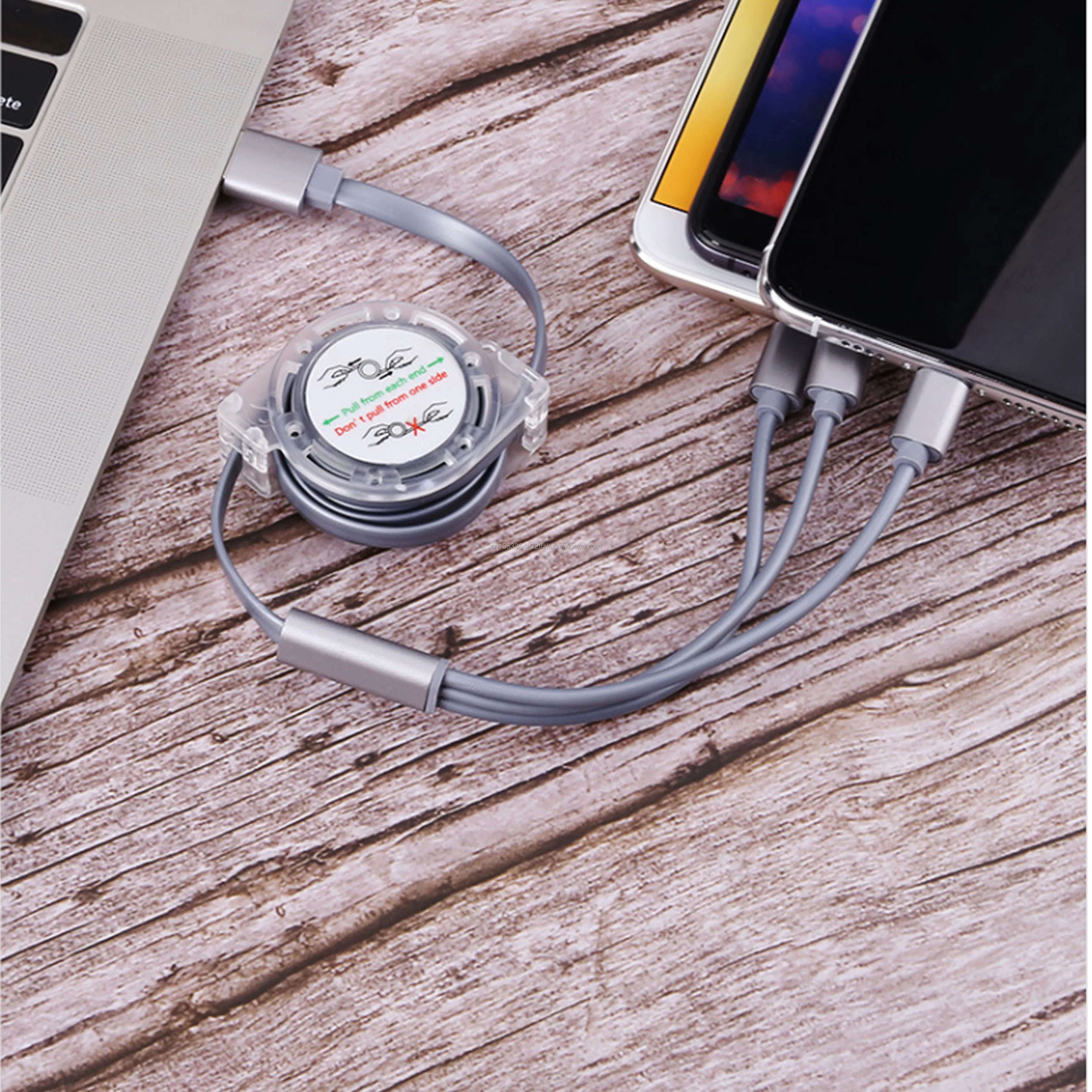 One for three retractable multi-USB charging cable Micro USB Type C cable Mobile phone charger cable - ANKUX.COM