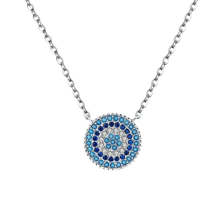 

New Type 925 Sterling Silver Round Lucky Blue Eyes Necklace Women Custom