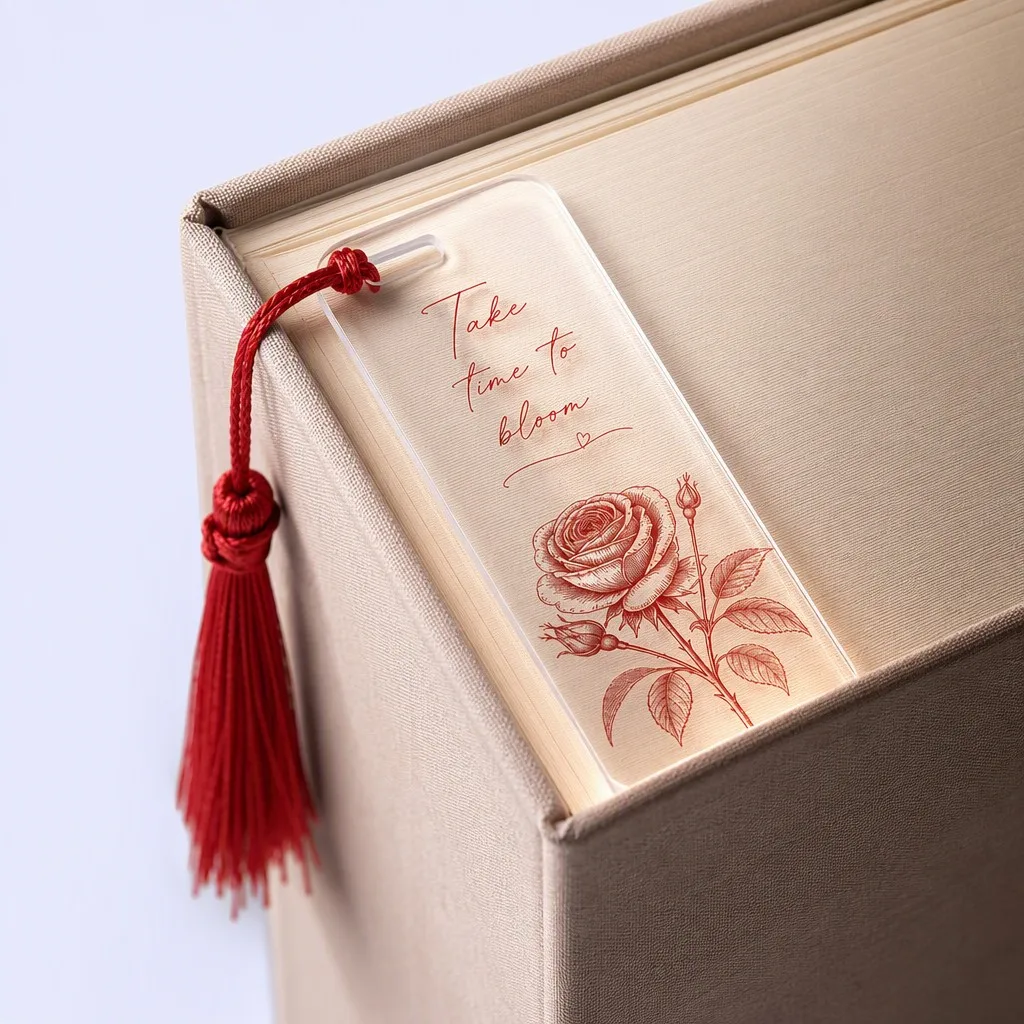 Bookmark inserted into book spine edge