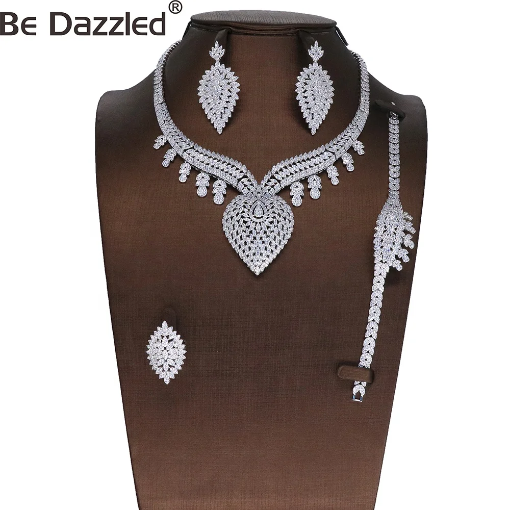 

Bedazzled 2021 elegant jewelry set AAA cubic zirconia micro pave sparkling vintage silver tassel necklace bridal jewelry sets