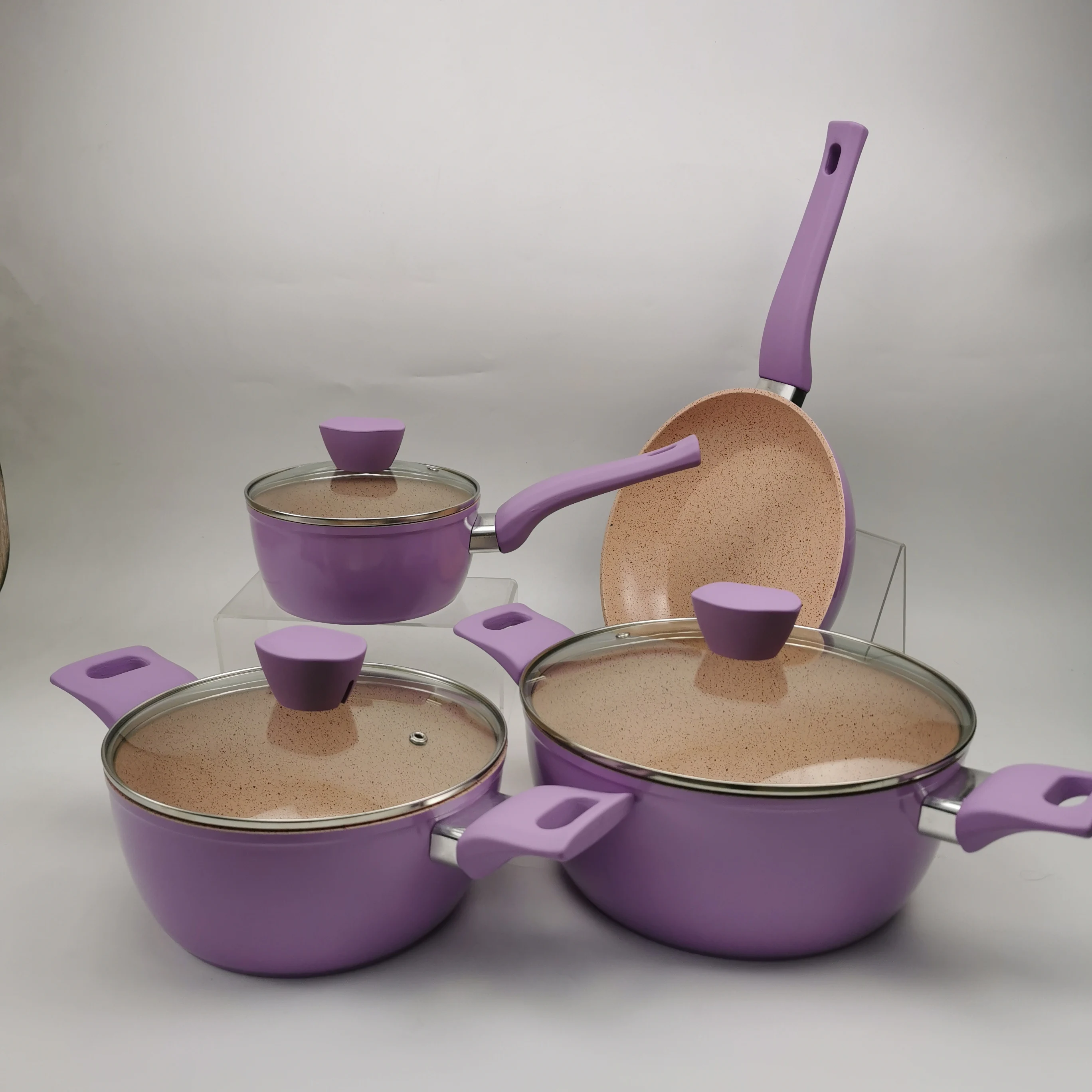 

Granite non-stick aluminum pink cookware set forged aluminum induction bottom