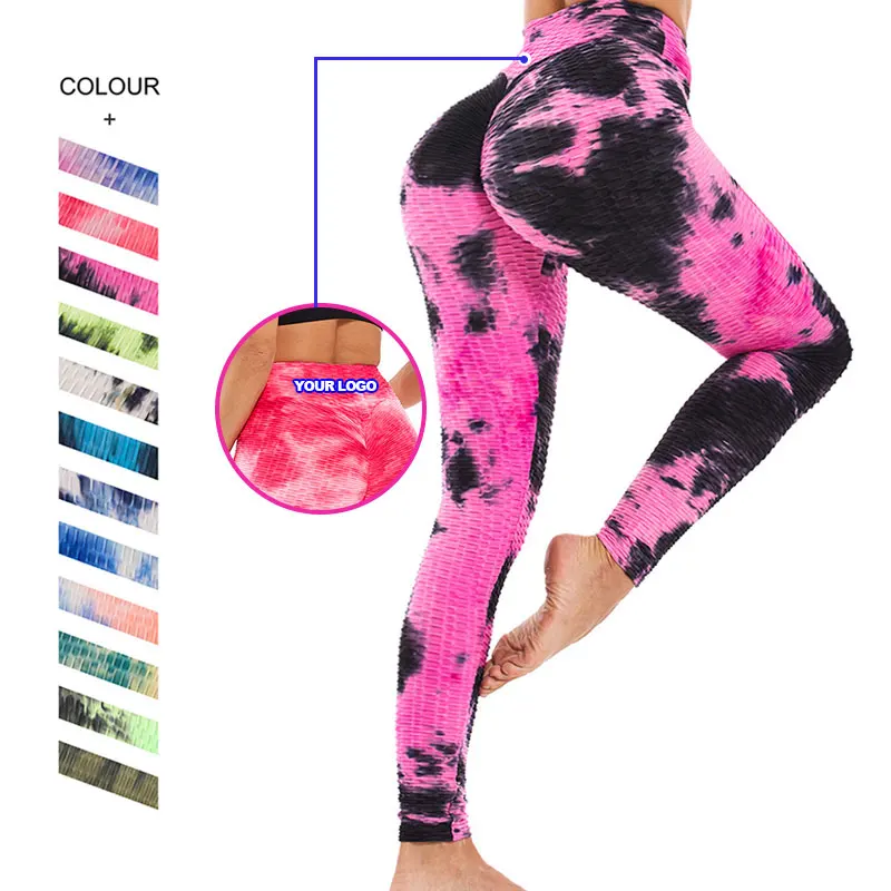

2022 12 colors Hot Selling Booty Tie Die Sexy High Waist lift hip Butt Scrunch Push Up Anti Cellulite Compression Leggings, Customized colors