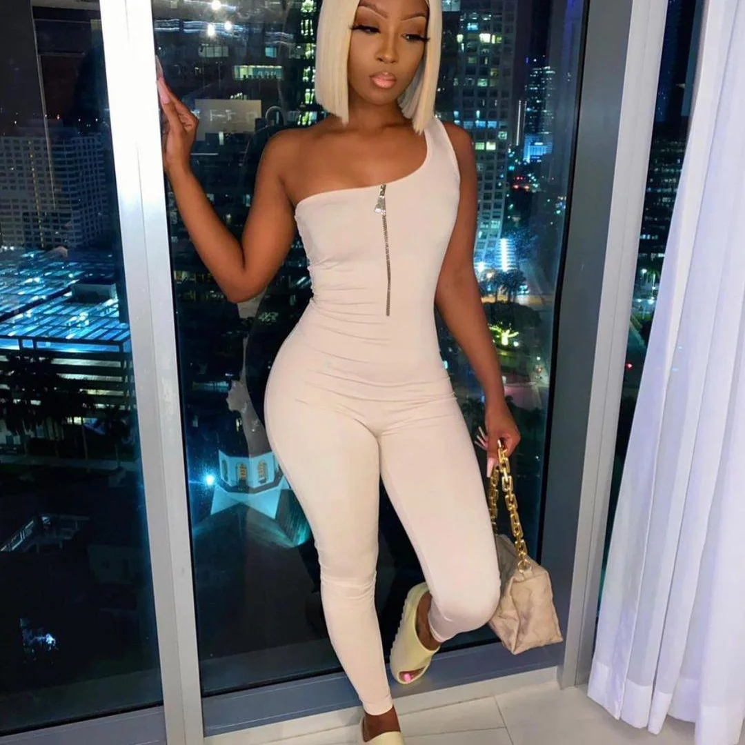 

X01710M 2021 Hot sale One-shoulder zipper sleeveless hip lift sports jumpsuit Summer new arrival
