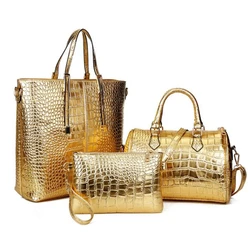 Gold croco pattern pu leather new model purses and ladies handbags