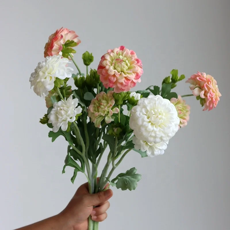 

M354 Photography Restaurant Home Decor Wedding Bouquet Faux Flower Arrangement White Real Touch Silk Artificial Dahlia Flowers