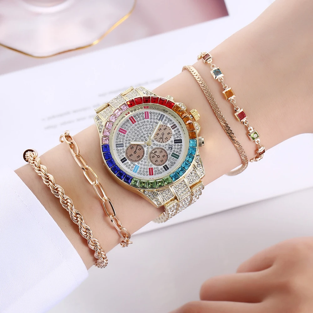 

Sailing Quartz Watches Set 5pcs Simple Luxury Full Crystal Quartz Watch Bracelet Set for Women Gifts