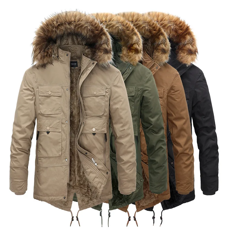 

Dropshipping custom Men's jacket 2021 new Solid color Plush jacket spring and autumn handsome casual jacket men's parkas, As pictures