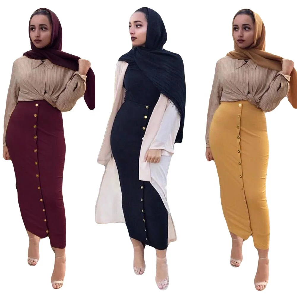 

Hot selling cotton skirts muslim women long skirt dress turkish arab islamic clothing, Dark green,wine red,black,navy,brown,yellow