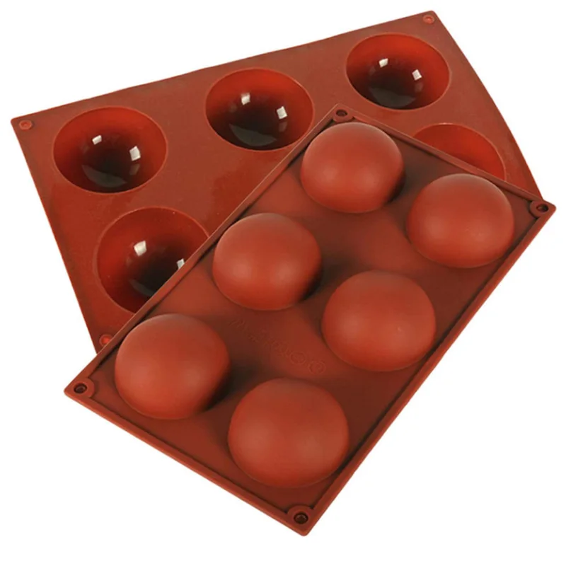 

6 Cavity DIY Semicircular Shape Reusable Silicone Cake Mold For Baking, Brown