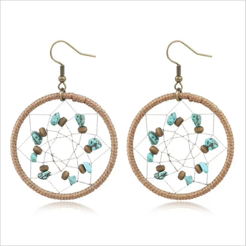 

2021 Fashion Handmade Line Winding Brown Circle Earrings Pendant for Women