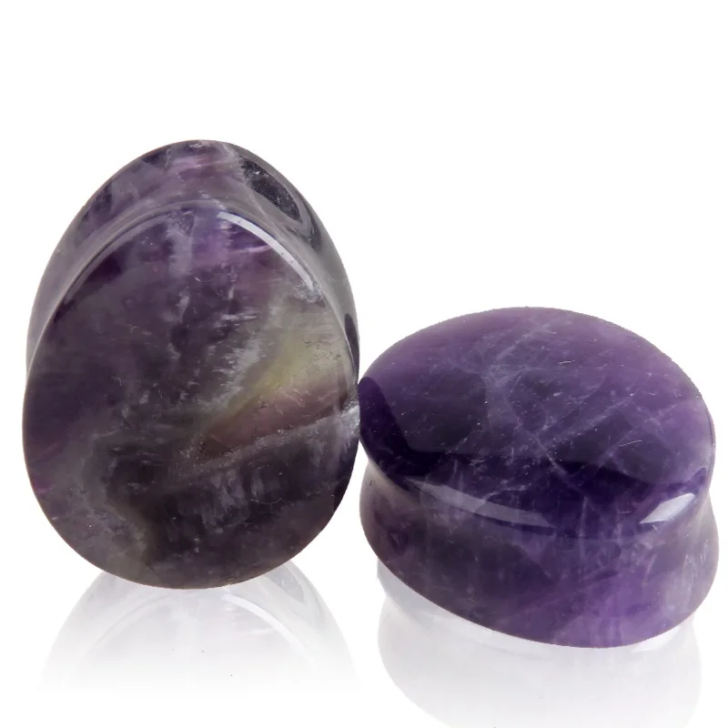 

10Pairs/Set Body Piercing Jewelry Organic Natural Teardrop Stone Ear Gauge Tunnel Plug Ear Expander Stretcher, Purple