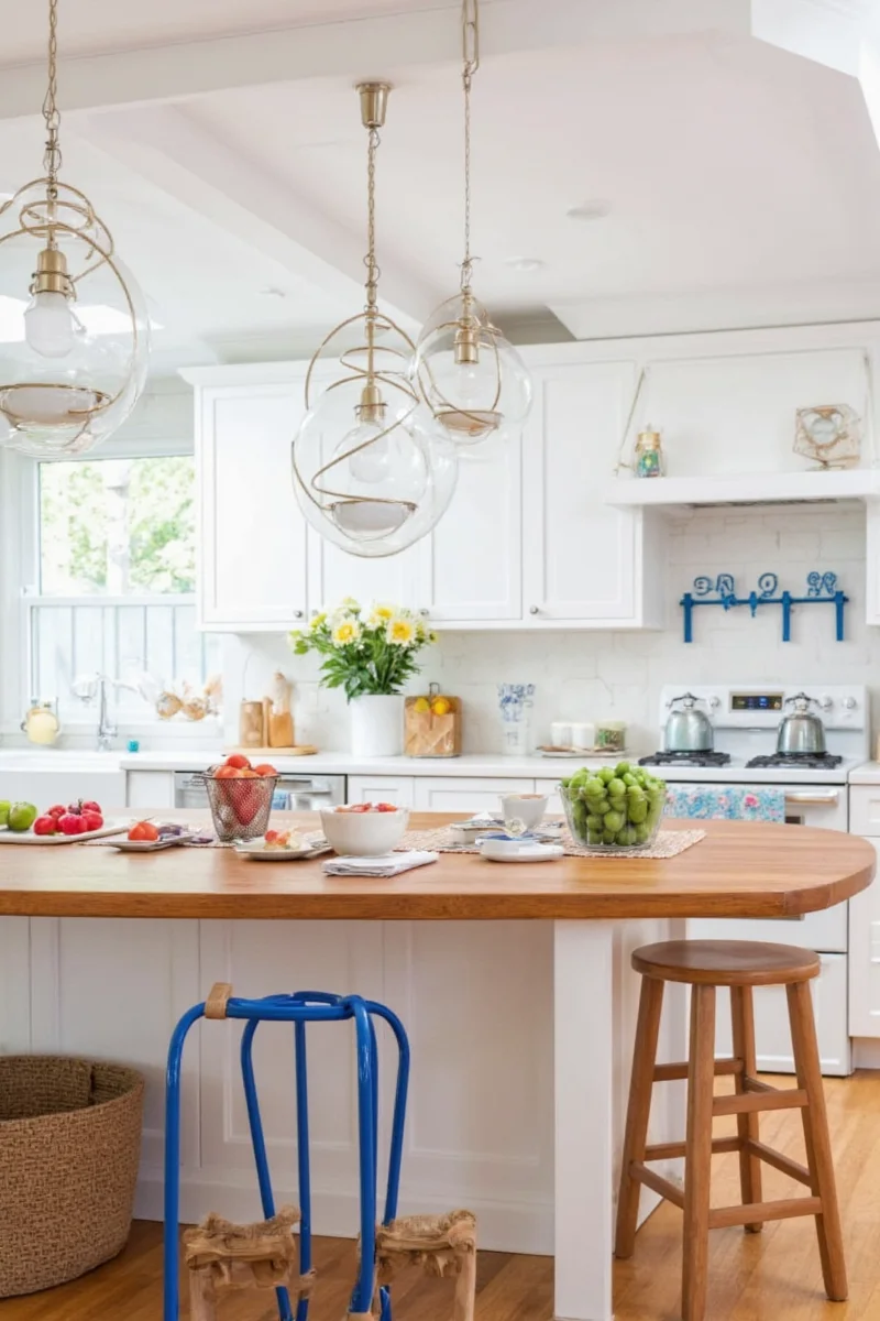 Family-friendly kitchen hanging lights over an island