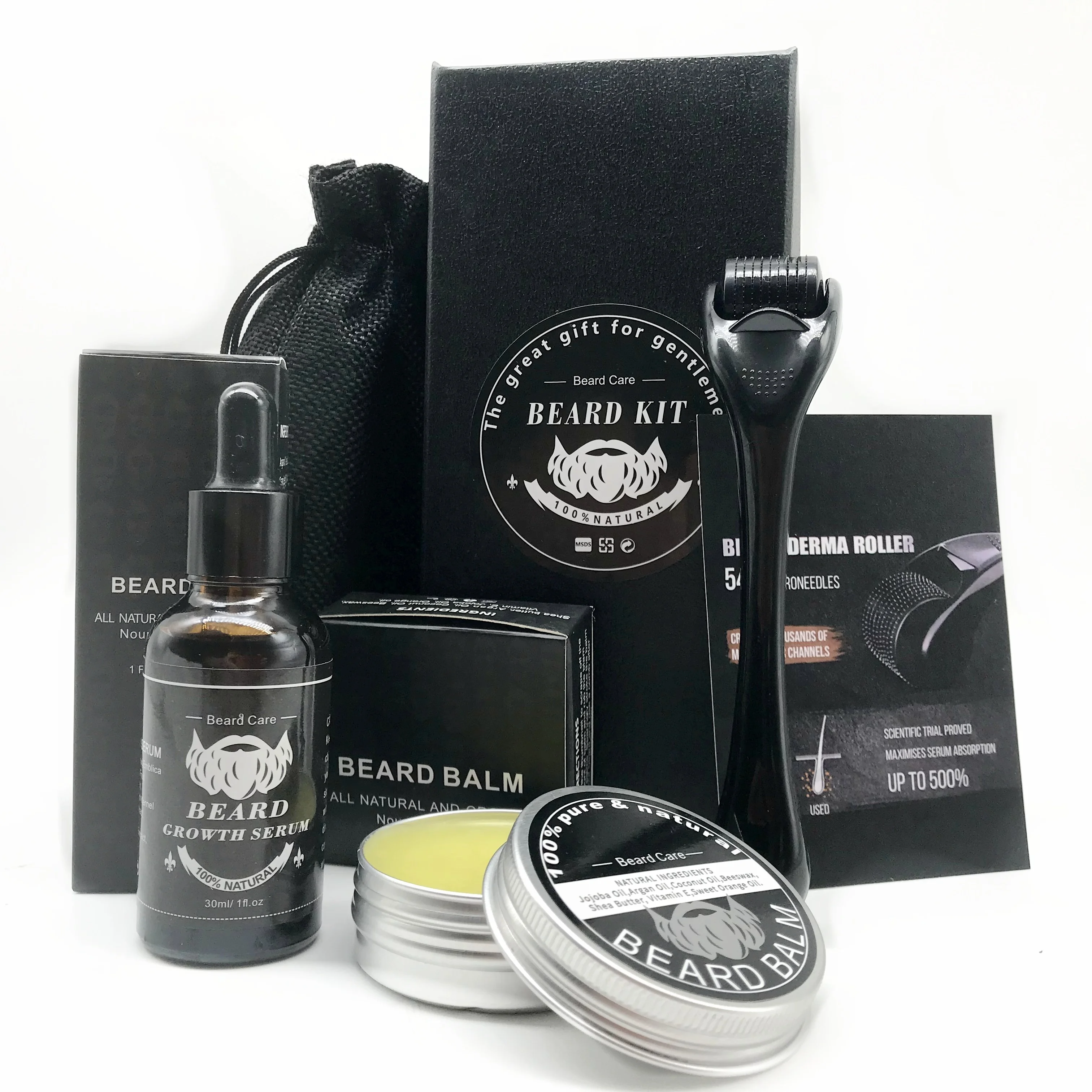

For Men Grooming Gift Kit Wholesale Hair Care Set Beard Growth Kit Beard Derma Roller