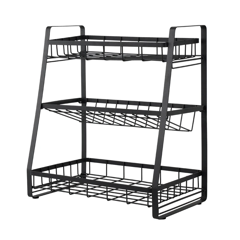 

3-layer detachable kitchen supplies storage spice rack Black Frosted Iron Kitchen Counter Shelf