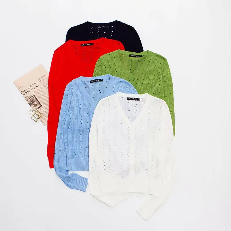 

2020 High Quality Loose V-neck Long Sleeve Cardigan Casual Women Clothing Knitted Cropped Sweaters, Multi color