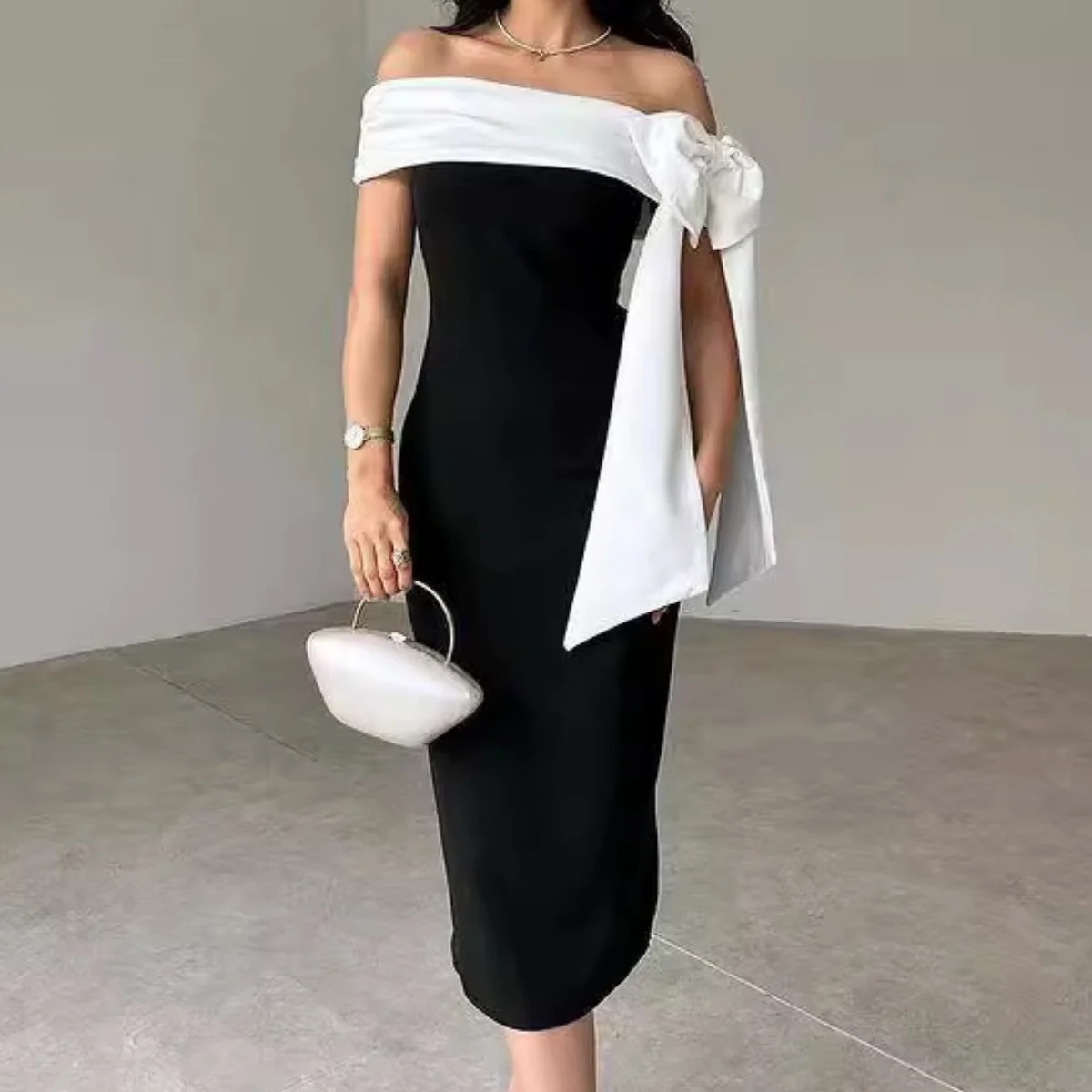 White Strapless Bow Bodycon Bandage Dress