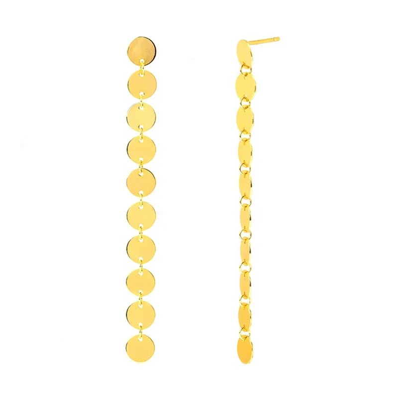 

Personalized 925 Sterling Silver Jewelry Long Chain Tassel Disc Coin Stud Earrings For Women, Gold and silver