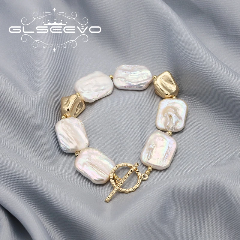 Freshwater Baroque Square Pearl Personality Bracelet 18K Gold Plated Geometric Luxury for Woman Mom Bracelet Trendy Jewelry