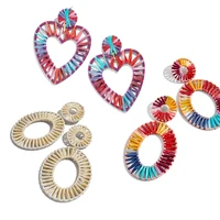 

Barlaycs 2019 New Fashion Handmade Bauble Bar Big Raffia Weave Geometric Heart Mens Hoop Dangle Earrings For Women Jewelry