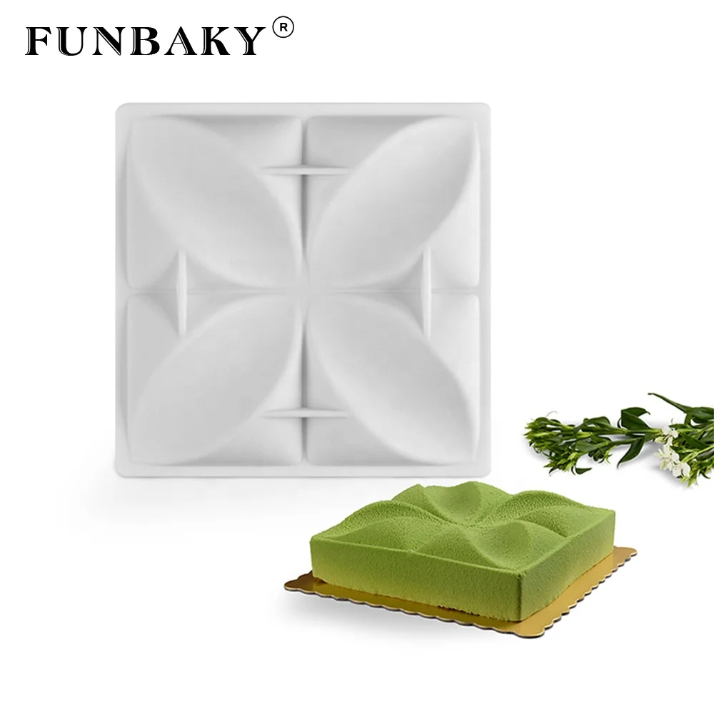 

FUNBAKY Baking mold large volume rectangle shape flower embossed cake silicone mold square mousse cake mold baking pan, Customized color