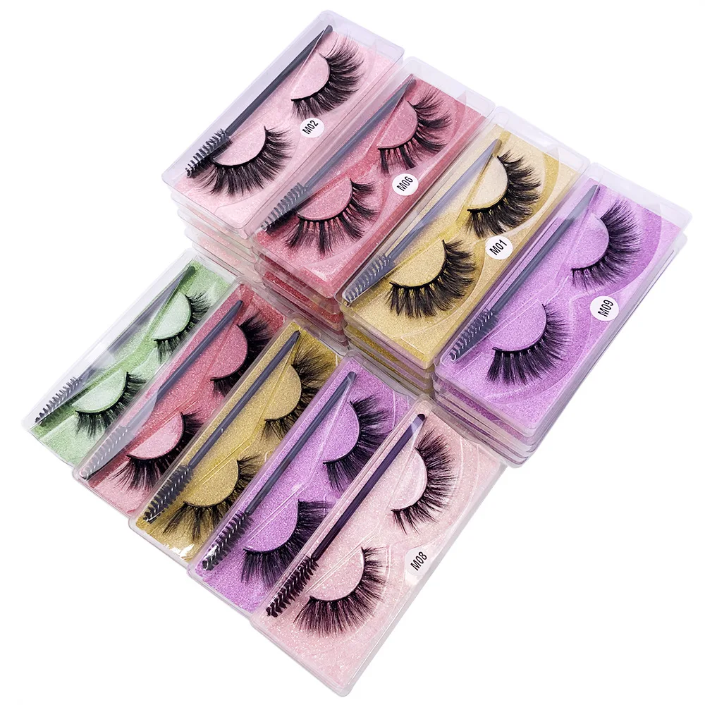 

Wholesale False Natural 3D Faux Mink LashesMedium Length Vegan Eyelashes Fluffy Volume Strip Lashes Bulk With brush