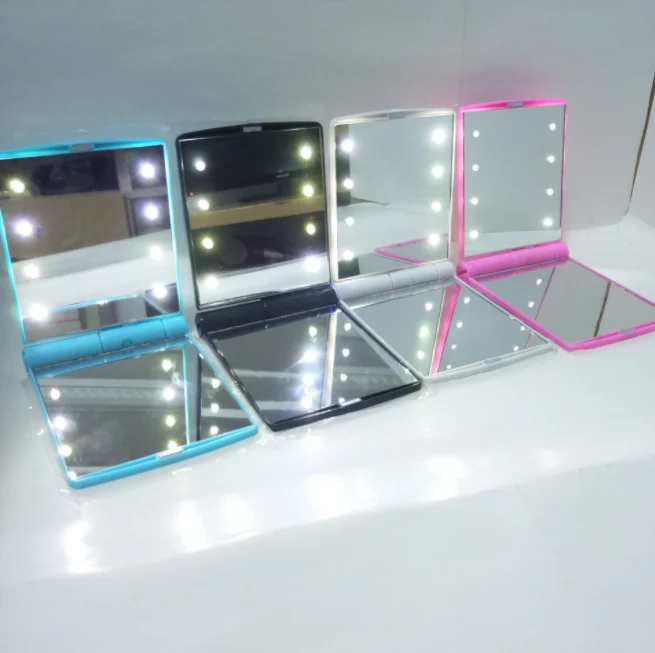 

8pcs LED folding makeup mirror Easy to carry mini makeup mirror with led light