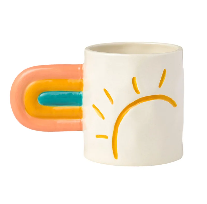 

New Design Gift Creative Cup Rainbow Hand Painted Cute Ceramic Coffee Mug, Blue and pink