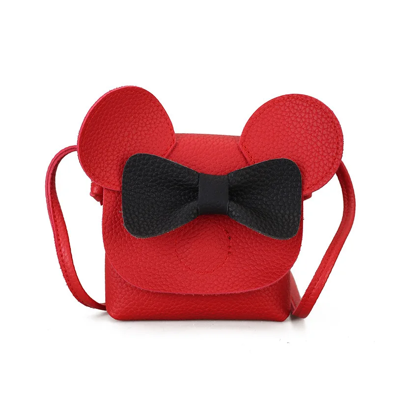 

2020 cute style cartoon Mickey bowknot kids pu shoulder bags for little girls coin purse