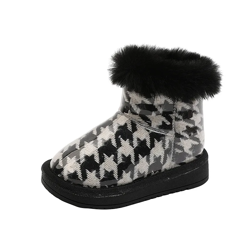 

Children snow boots 2021 new winter warm shoes thickened plush boots, Black/khaki