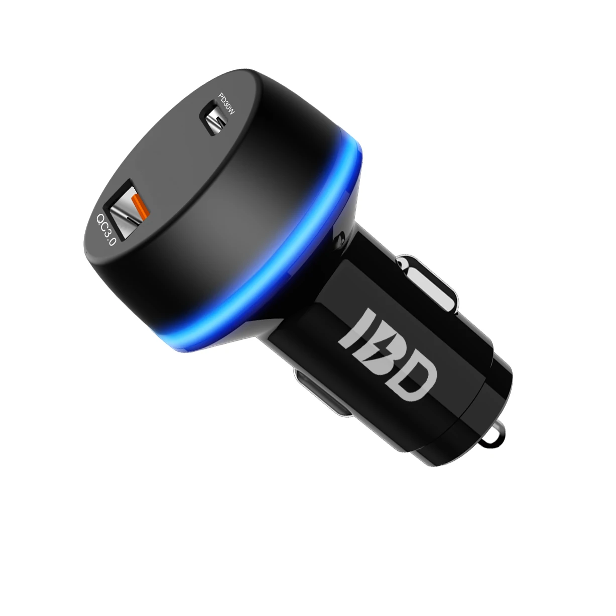 

36W IBD odm mini Protable charger QC3.0&PD Dual Ports Digital display for current Car Charger for cell mobile phone, Black